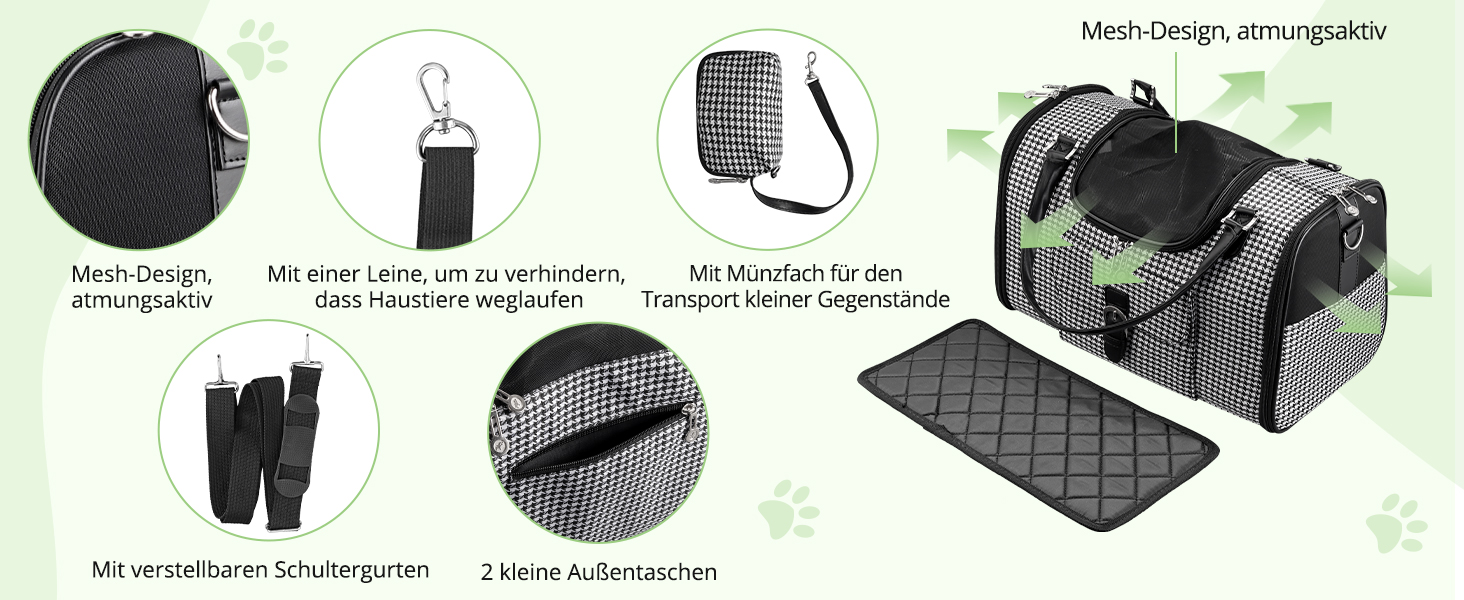 Транспортна сумка для собак та котів TAIKURA, переноска для тварин, дихаюча, з плечовим ременем та кишенями, до 5 кг (40x26x20 см)