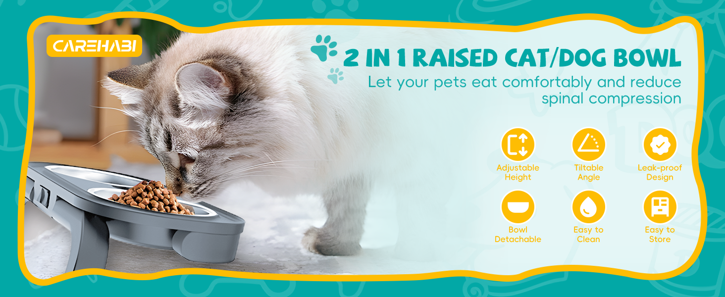 Підвищені миски для котів та собак Carehabi: набір мисок для їжі та води з антиковзкими ніжками
