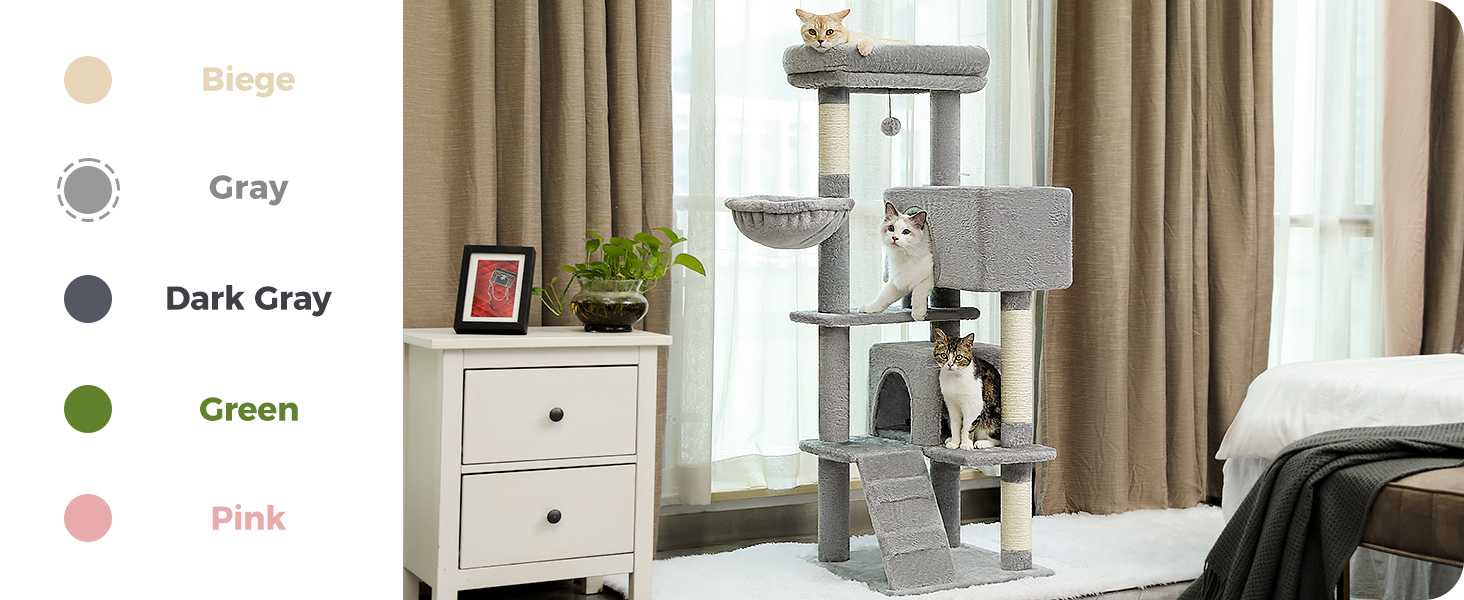 Драбина для котів PETEPELA 143 см з подушкою, кігтеточкою та двоповерховим будиночком – велика, зелена (сіра)