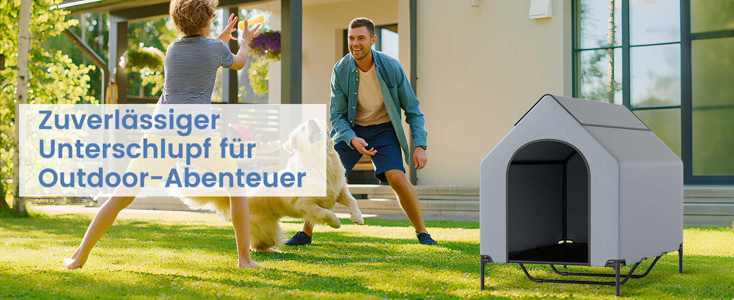 Будка для собак COSTWAY 2 в 1 з лежаком, Outdoor, сіра, 75 x 110 x 106 см