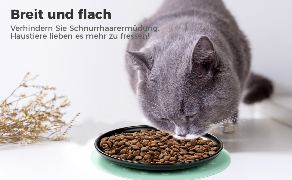 Керамічні годівниці для котів, 3 шт. з антиковзними килимками, широкі та плоскі миски для котів та кошенят, білий (чорний)