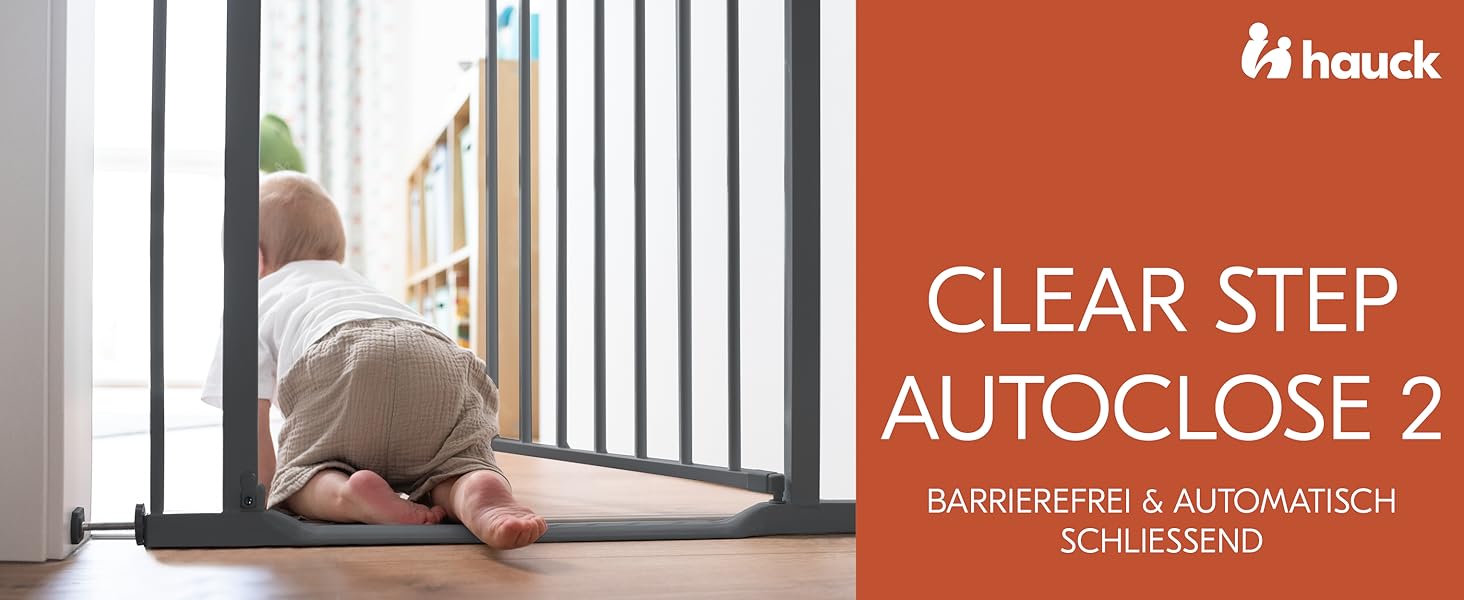 Захист для воріт Hauck Clear Step Autoclose 2, Темно-сірий - для дітей, регульована ширина 75-80 см, висота 77 см, самозакривання, низький поріг, двостороннє відкривання однією рукою, без свердління