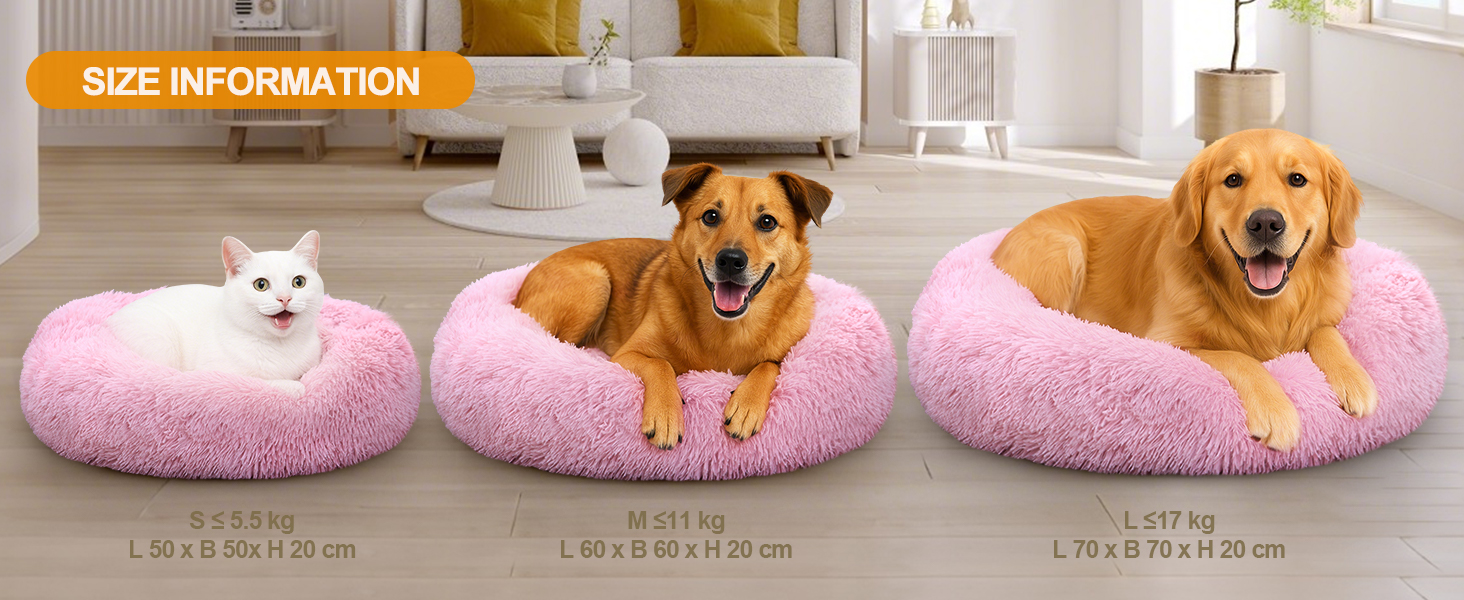 М'яке ліжко для котів Donwei, ліжко-подушка для собак, круглі ліжечка для котів, рожеве (60 см)