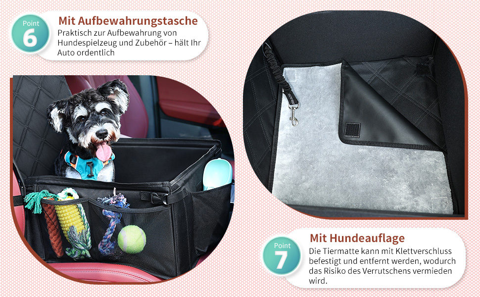 Автокрісло для собак KYG - Стабільне, водонепроникне, неслизьке та стійке до подряпин - для собак малого та середнього розміру - на переднє та заднє сидіння (Чорний) 6696