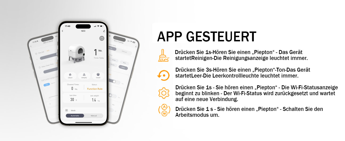 Автоматичний лоток для котів з самоочищенням, 100л, з керуванням через додаток, захист від защемлення, знімний контейнер для сміття, для кількох котів