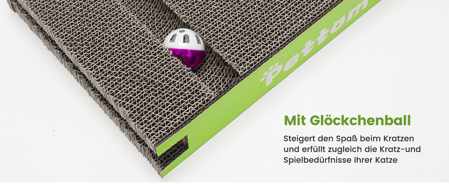 PETTOM Кігтеточка для котів з м'ячиком, з картонної коробки, 66*30 см, двостороння, 43*24*6 см