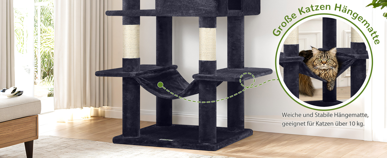 Драбина для котів Globlazer Kaktus XXL 195 см з 2 будиночками, 2 стійками, великою гамаком 50*33 см, кошиком. Стабільна велика драбина для котів, дорослих, відпочинку та ігор в приміщенні (F76).