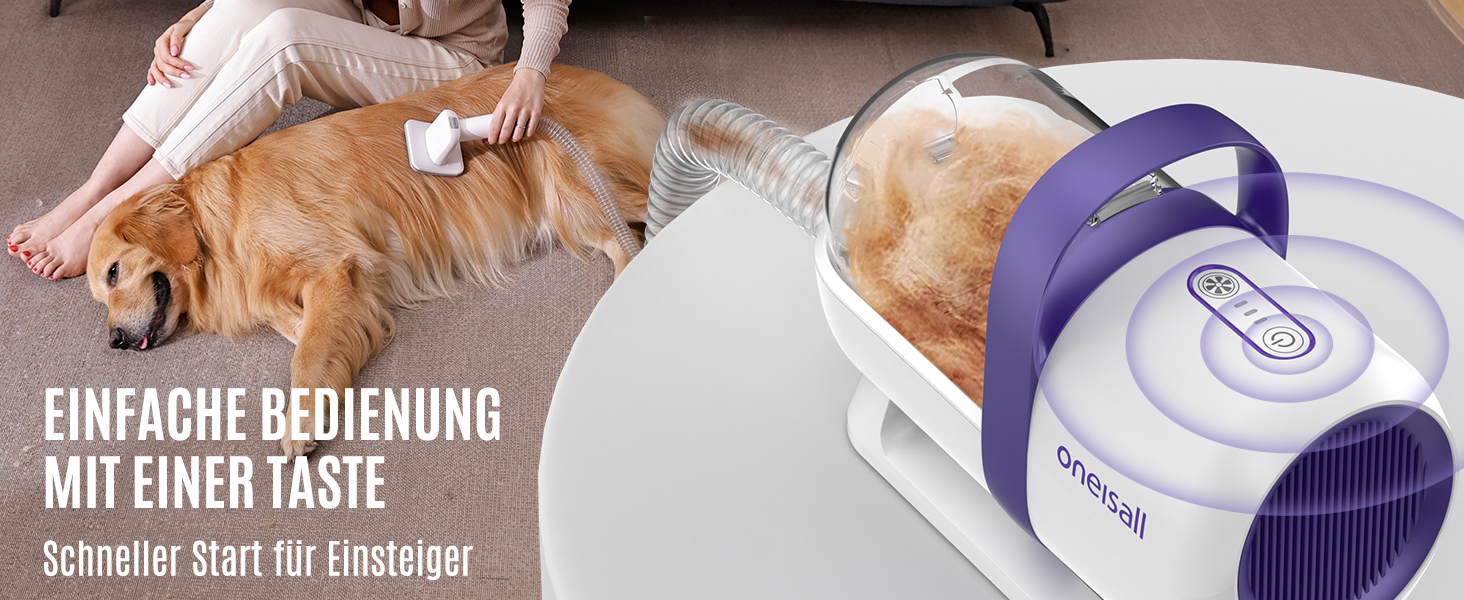 Пилголом для собак Oneisall з щіткою, потужність 12000Pa, видалення шерсті тварин, 4 насадки, об'єм 1.5л, фіолетовий
