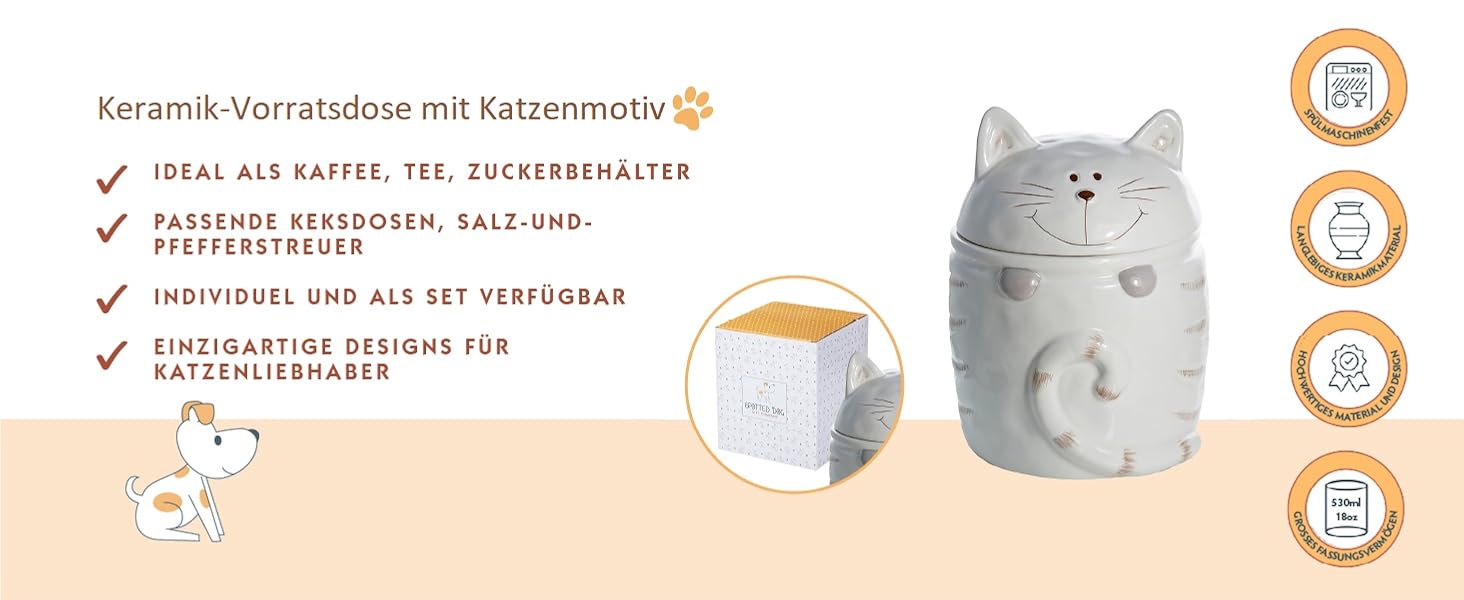 Набір керамічних контейнерів для зберігання Spotted Dog Gift Company, 2 шт. з кришкою, котячий дизайн, куховий декор, подарунок для любителів котів