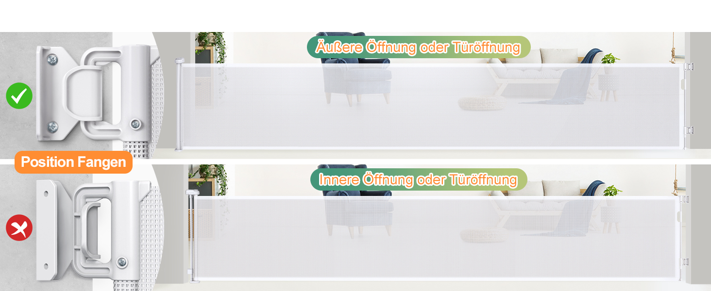 Розсувна захисна сітка для дитини та собаки, 400 см, біла. Захист для сходів/коридору/інтер'єру/екстер'єру. Висота 105 см, ширина 300 см.