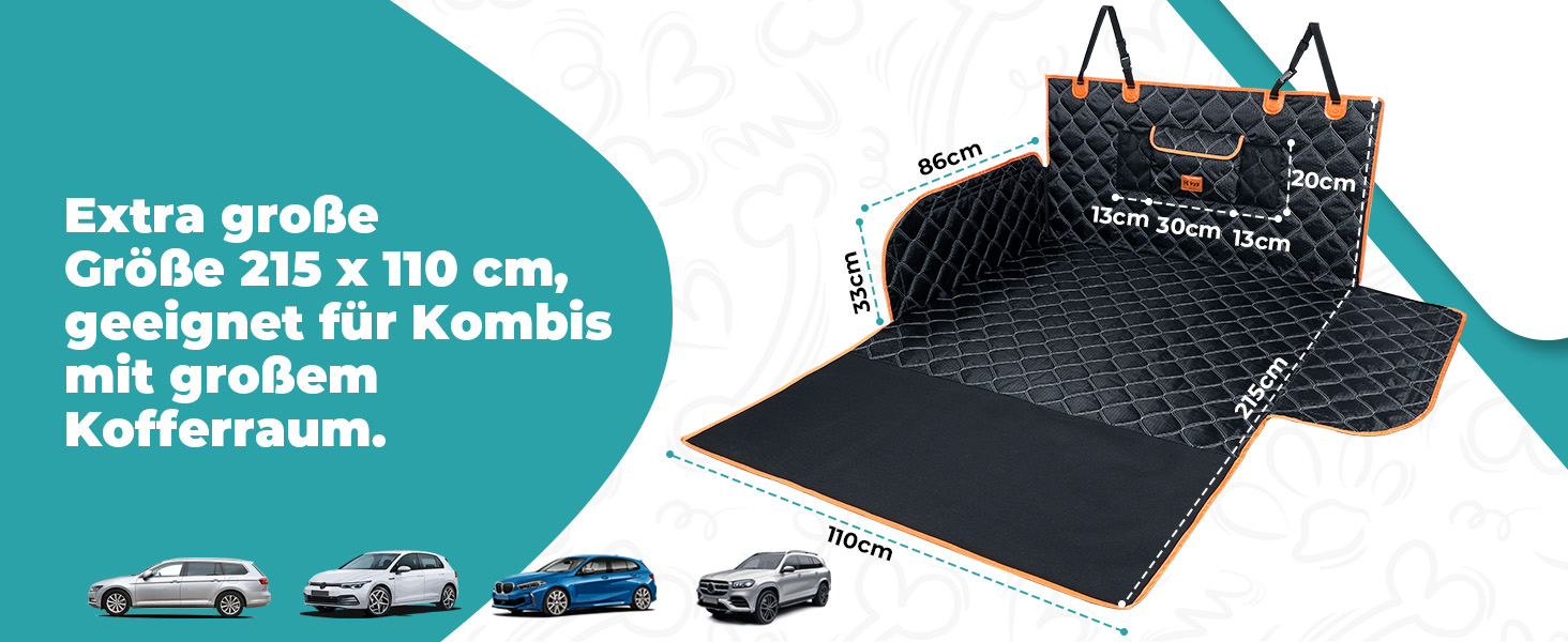 Захисна підстилка для багажника автомобіля KYG для собак, стежка захисна підстилка та ковдра для собак з захистом бокових панелей та краю завантаження – Водонепроникна, стійка до подряпин, для автомобіля та універсалу, Extra Long, 110x215 см