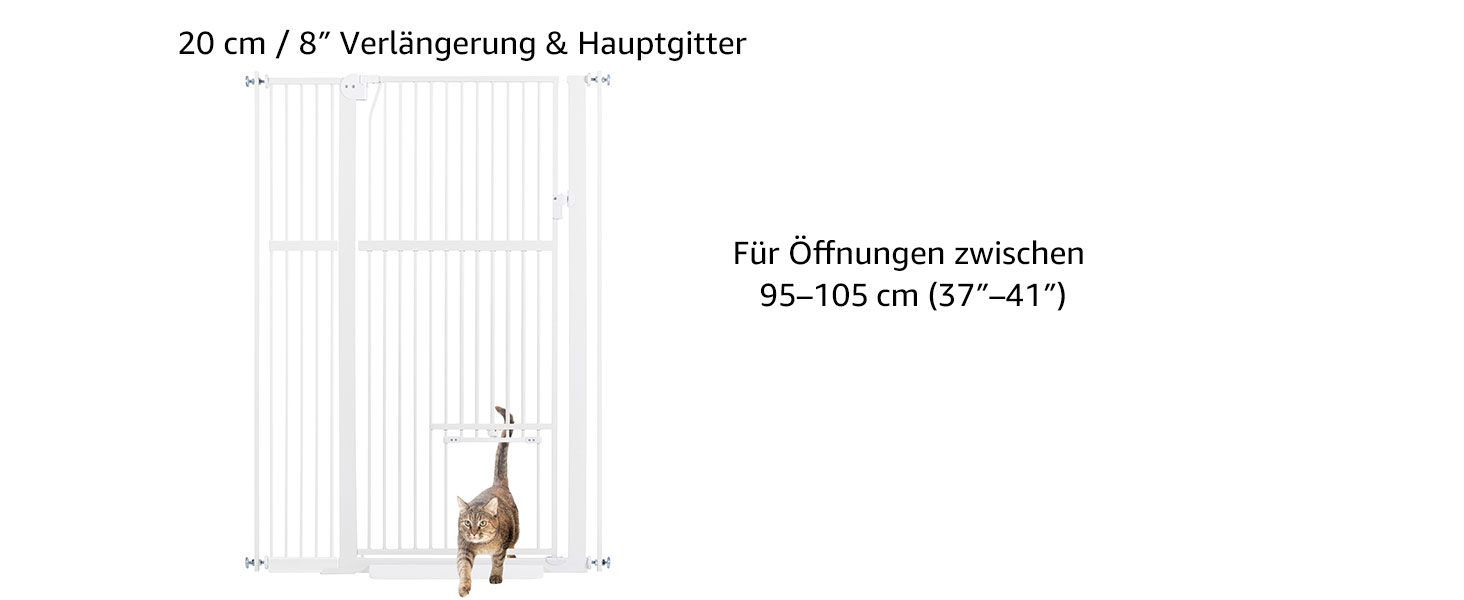 Кіт-загороджувач Unipaws для дверей та сходів, 142 см, з дверцятами для котів, ширина 95-105 см, білий