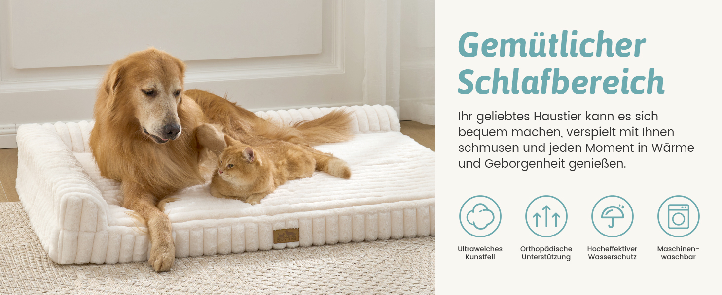 Ортопедичне ліжко для собак з штучним хутром, L-подібне, 76x51x15 см, Бежеве