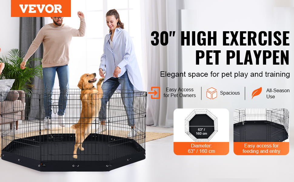 Лягувачка для собак VEVOR, 8 панелей, 76 см x 61 см, металева, складна, з дверцятами та килимком, для собак, котів та інших дрібних тварин
