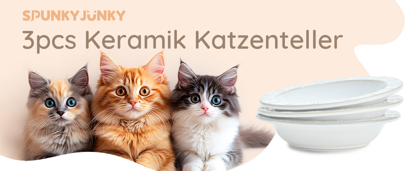 Набори керамічних мисок для котів SPUNKYJUNKY (3 шт.) - білий, сірий, ø16 см