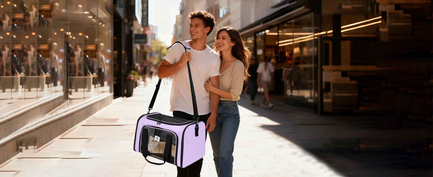 Транспортна сумка для котів та маленьких собак – складана переноска з гарною вентиляцією. Сумка-переноска з вологостійким вкладишем для безпечного транспортування до ветеринара, у подорожах та в авто (фіолетовий)