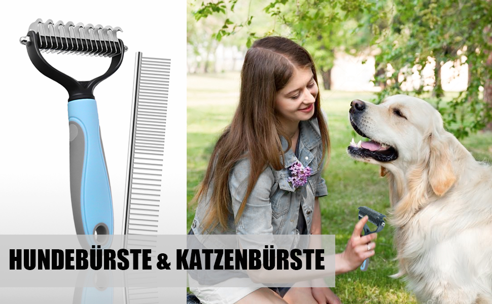 Щітка для собак та котів з довгим хутром, 17+9 двосторонні щітки для підшерстя, гребінець для собак з нержавіючої сталі