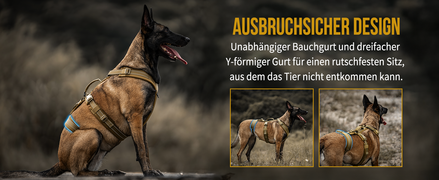 OneTigris HOUNDLOCK Тактичне шлейка для собак, надійна, регульована, з м'якою підкладкою, з ручкою, 2D-кільцями та світловідбиваючими елементами (M, L:27-41кг, обхват шиї 45-63см, обхват грудей 68-91см), Колір: Коричневий