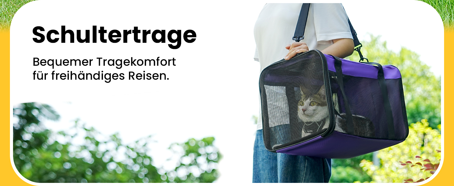 Транспортна переноска для кота Conlun, м'яка переноска з сіткою з 4 сторін, підходить для перевезення в літаку, для кошенят та невеликих котів до 6 кг, чорна, 43x28x28 см