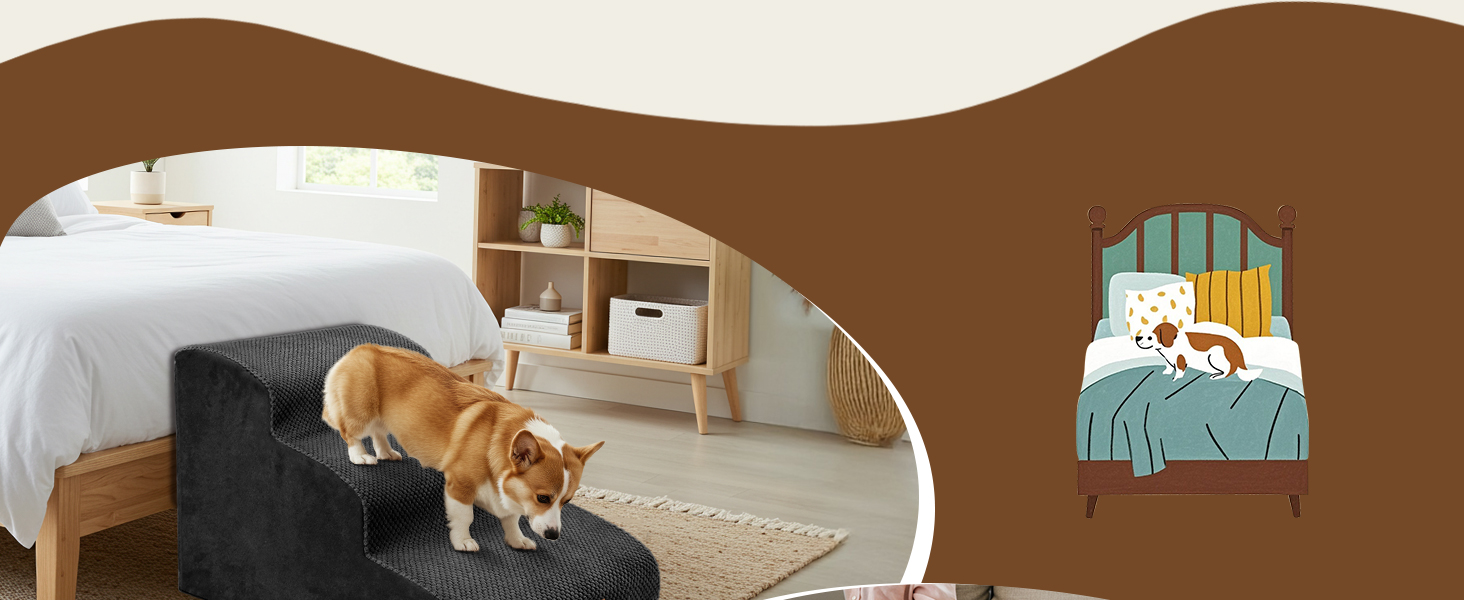 Сходинка для собак Eukue 3 сходинки, для маленьких собак та котів, портативна рампочка для ліжка та дивану, з високощільним шаром піни та чохлом, чорного кольору