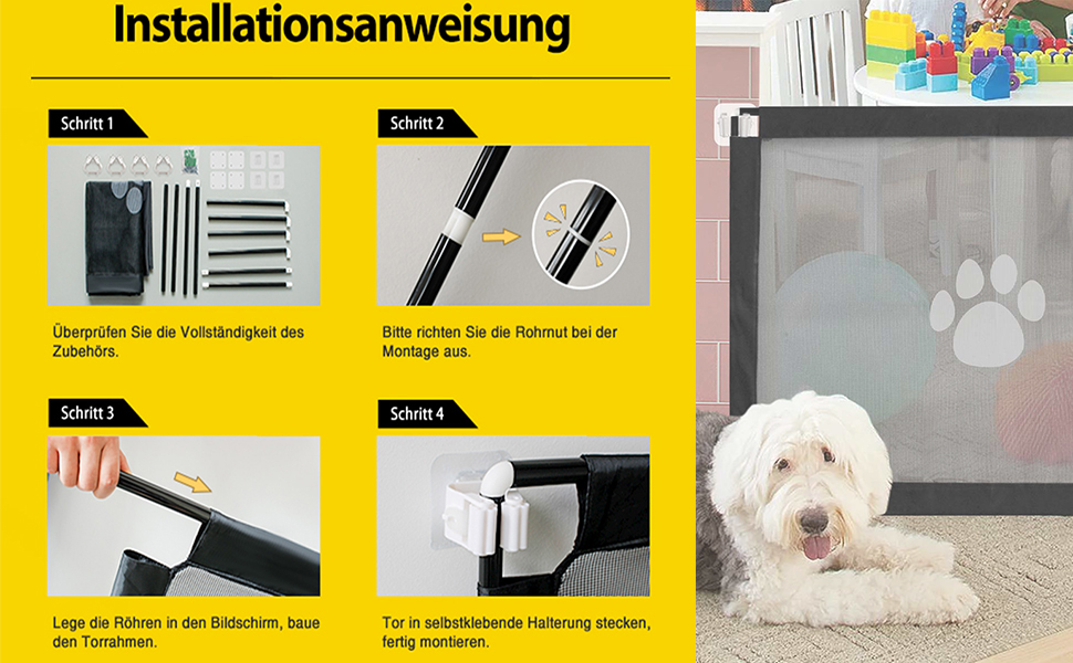 Бар'єр для собак та котів, захист від сходів, без свердління, 100x80 см, чорний