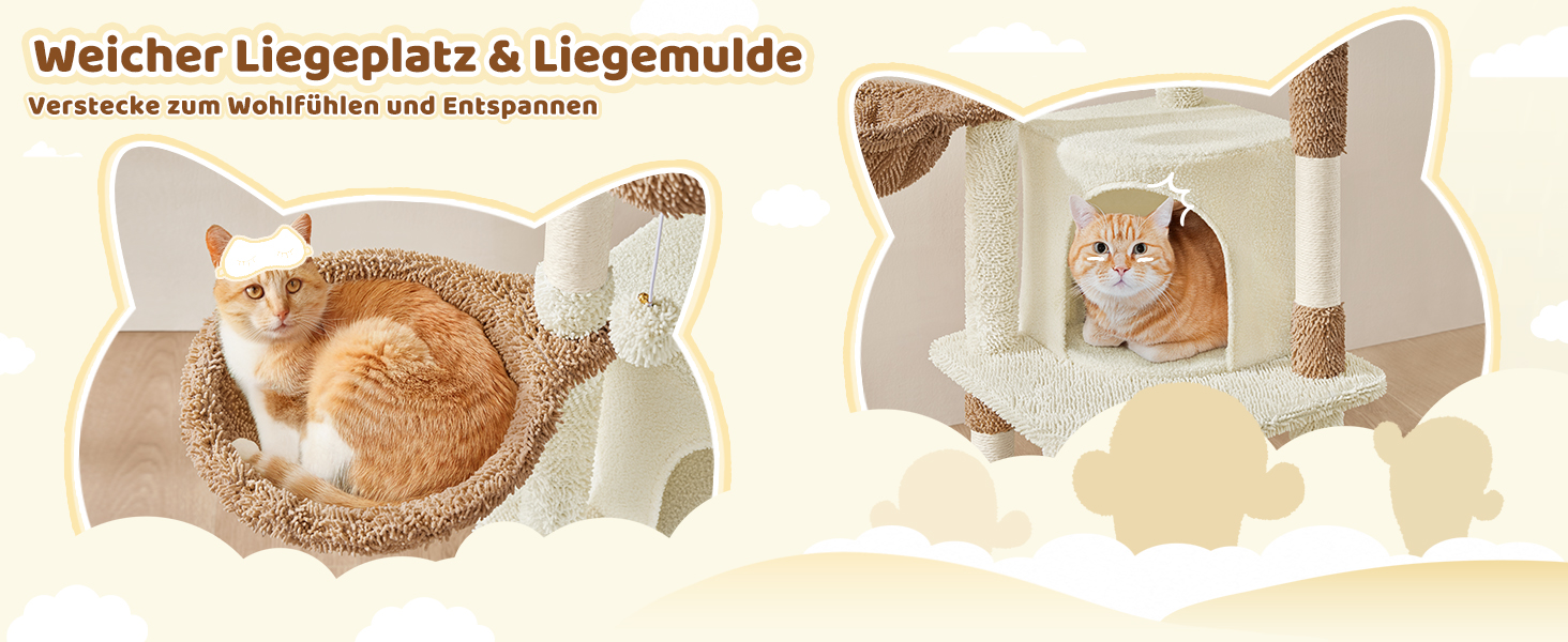 Дряпак для котів Yaheetech Kaktus, 106.5 см: стабільний, з оглядовою платформою та затишною печерею, оббитий сизалем, бежево-коричневий