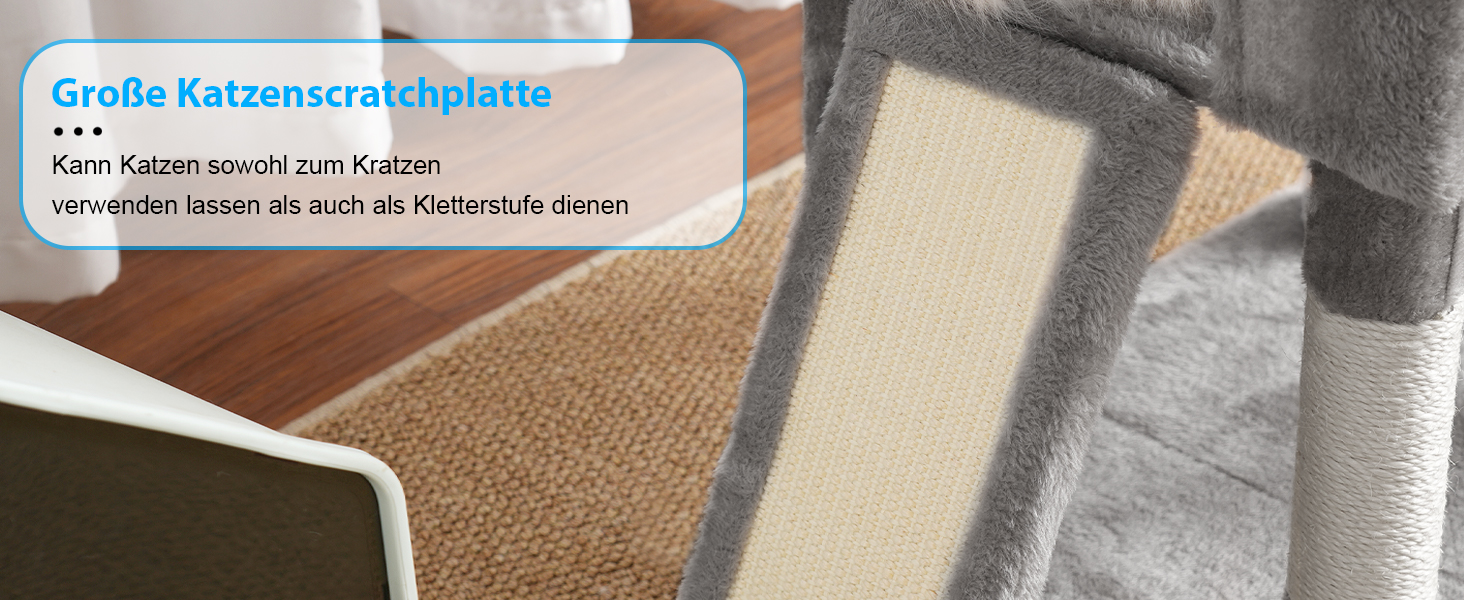 Багатоярусний котячий будиночок Hey-brother Kratzbaum з лежаком, гамаком та котячим будиночком, 145 см, сірий EMPJ057W