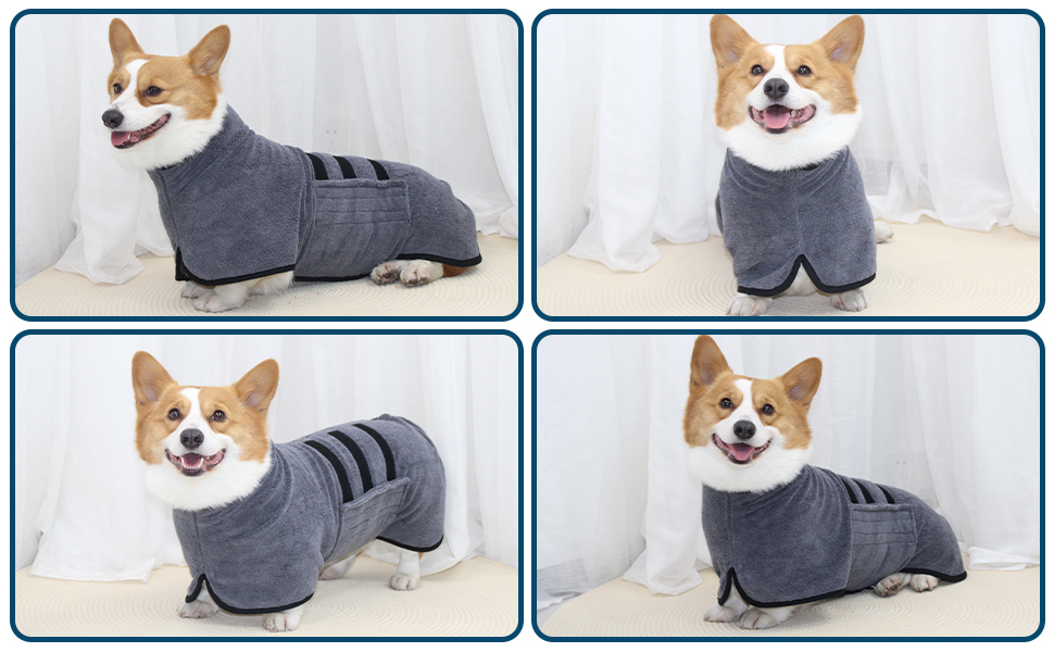 Рушник для собак з мікрофібри, сірий, XL. Швидковисихаючий, з клямками та регульованою стрічкою. Для великих, середніх та маленьких собак