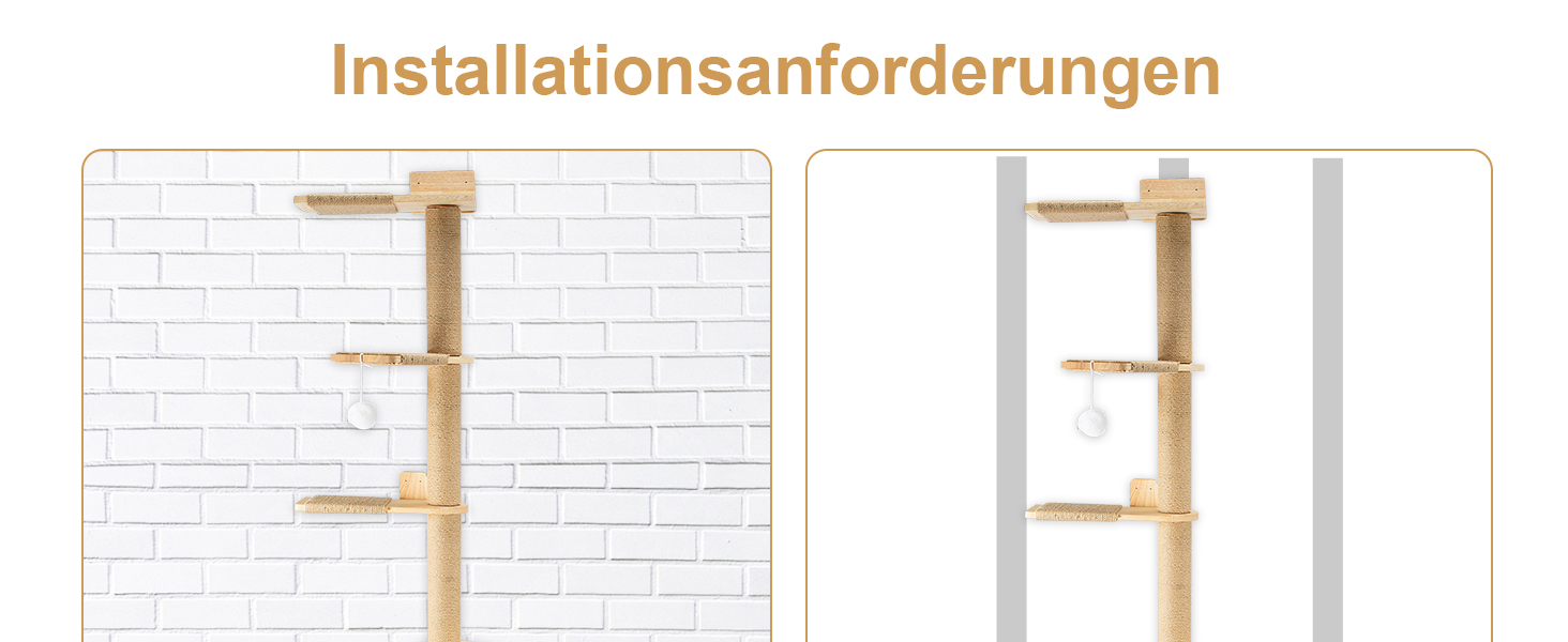 Кігтеточка для котів Youyijia 206 см з натурального каучукового дерева, 5 ярусів, настінна, з розширеною основою, плюшевими кульками, 360° обертання, XXL кігтеточка для котів