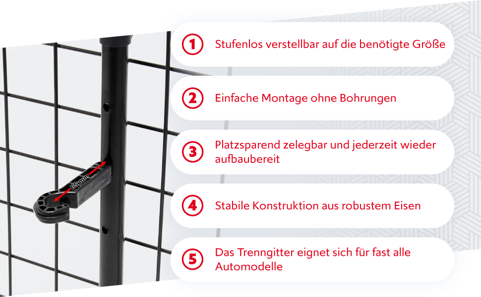 Сітка для собак у багажник авто Wiltec, регульована, 72-136 см висота, 118-128,5 см ширина