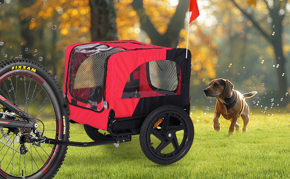 Фаркоп для велосипеда Sogesfurniture для собак, візок для собак на велосипеді, складаний, з кріпленням, прапорцем, відбивачем, 600D Oxford Canvas, червоний та чорний