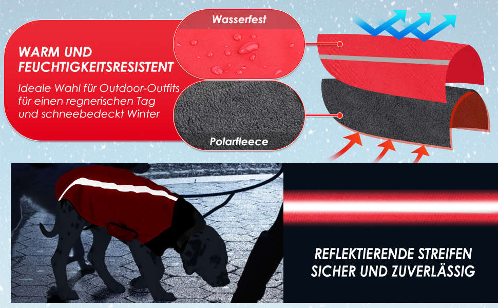 Зимовий теплий одяг для собак SlowTon: куртка з поларфлісу з коміром-шарфом, світловідбивачі, регульована, водонепроникна, вітронепроникна, для цуценят, м'яка, червона (M)