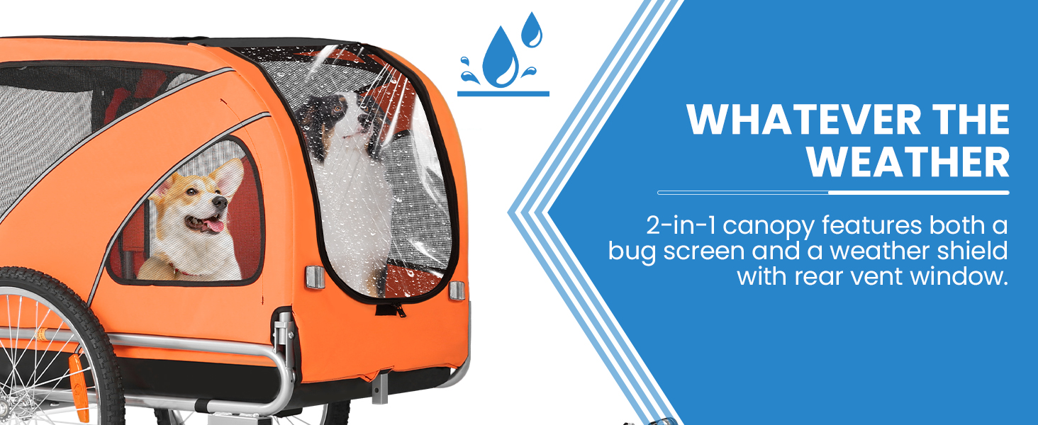 SEPNINE® Причіп для собак XL 2-в-1, велосипедний та візок для собак до 40 кг, складний з гальмами та з'єднувачем для середніх та великих собак - Синій (Помаранчевий)