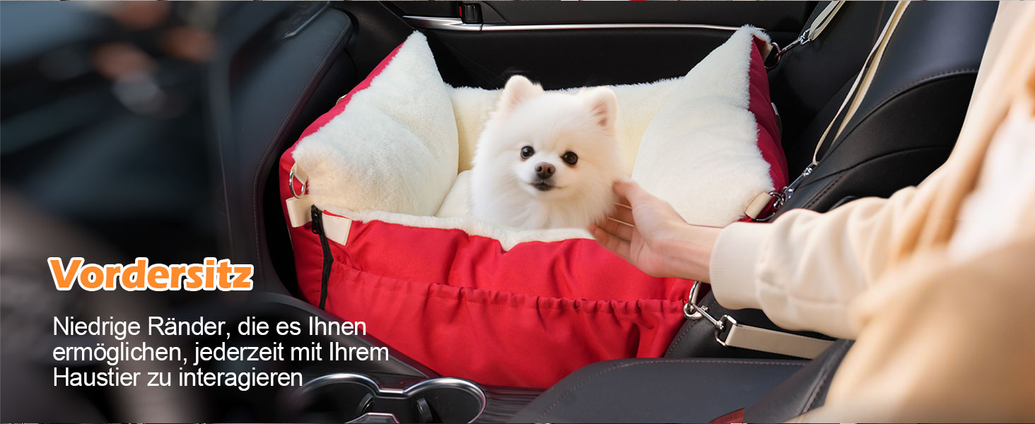 Автокрісло для собак 3-в-1 - переносна ліжко для маленьких собак, з розширеною лежачою поверхнею та м'яким матрацом, для переднього або заднього сидіння, внутрішнє та зовнішнє використання (червоний)