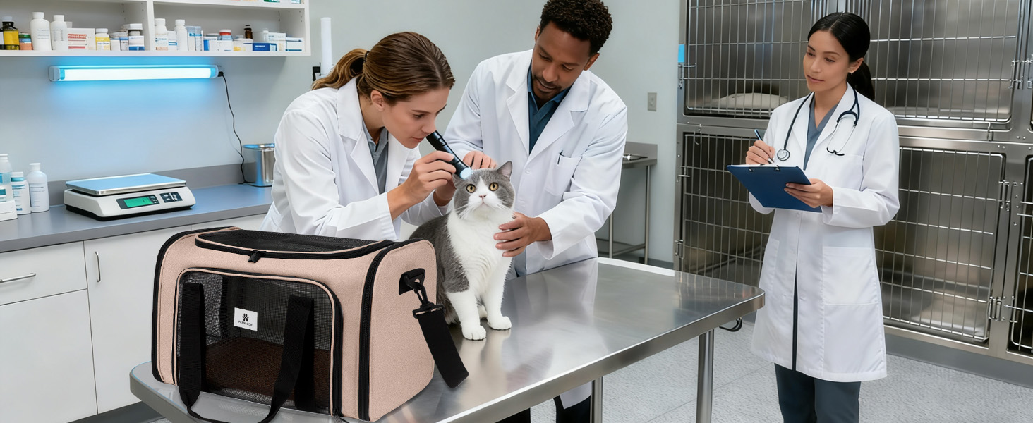 Транспортна сумка для котів та маленьких собак – складана, добре провітрювана переноска. Сумка для котів з водонепроникним вкладишем для безпечного транспортування до ветеринара, у подорожах та в автомобілі (Коричнева)