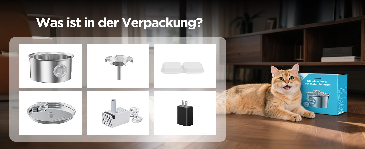 Турнік для котів з нержавіючої сталі Katzenbrunnen: фонтанчик для води, 2.6л, дисплей рівня води, дизайн водоспаду, підходить для собак та котів