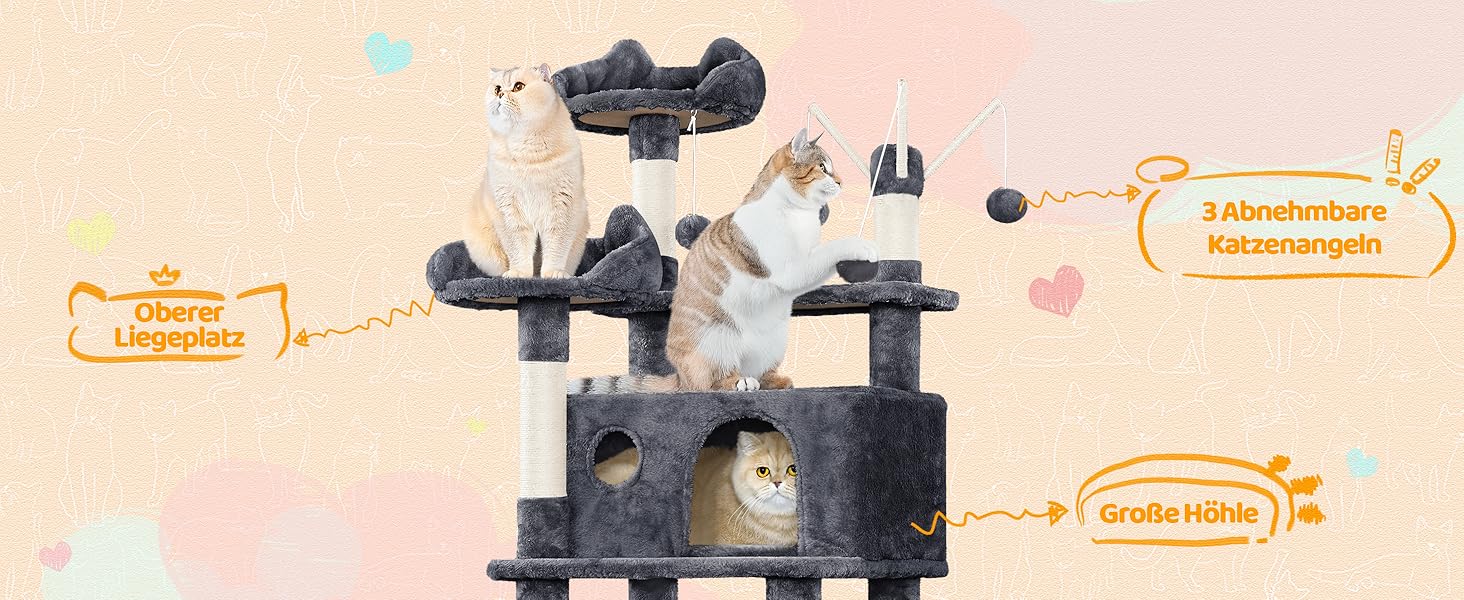 Котячий комплекс Yaheetech 170 см XL: кігтеточка, ліжко, гамак, іграшки, темно-сірий