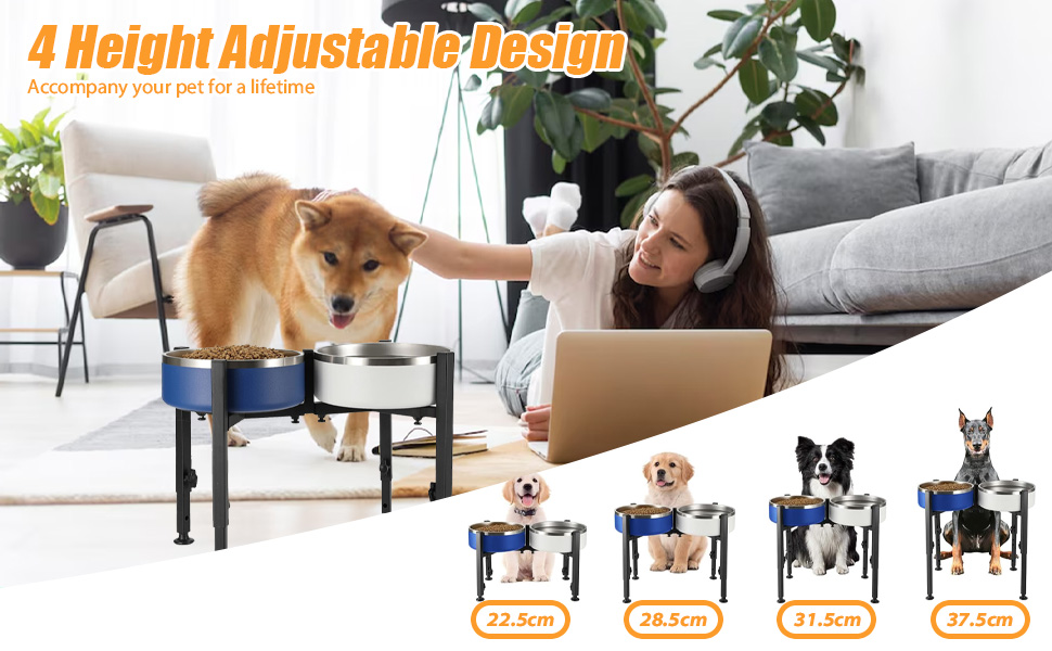 Підвищений годівниця для собак з регульованою висотою та шириною (17-30 см), металева стійка для мисок, підходить для великих, середніх та маленьких собак (миски не входять)