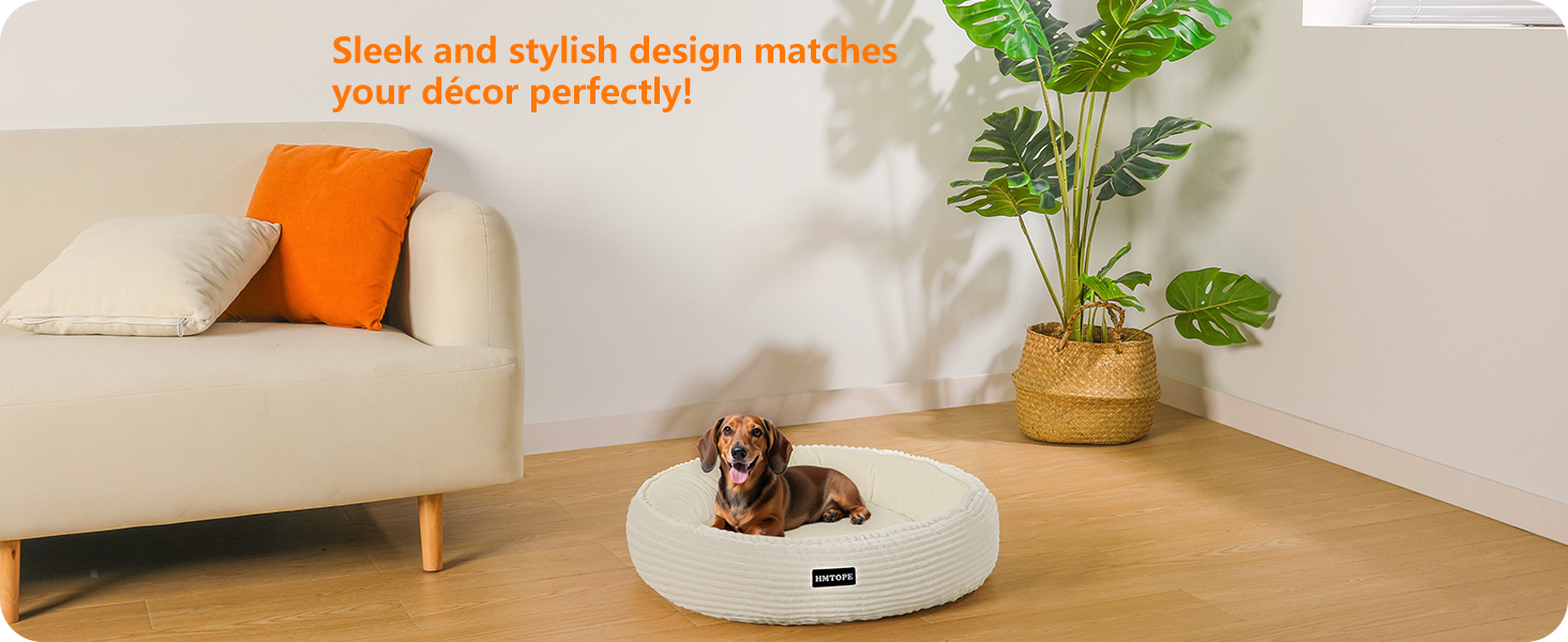 Кругле ліжко для собак та котів, м'яке, зручне, Ø 60 см, бежеве. Розмір: 60x60x18 см. Зручне, миється, знімний чохол, антиковзаюча основа.