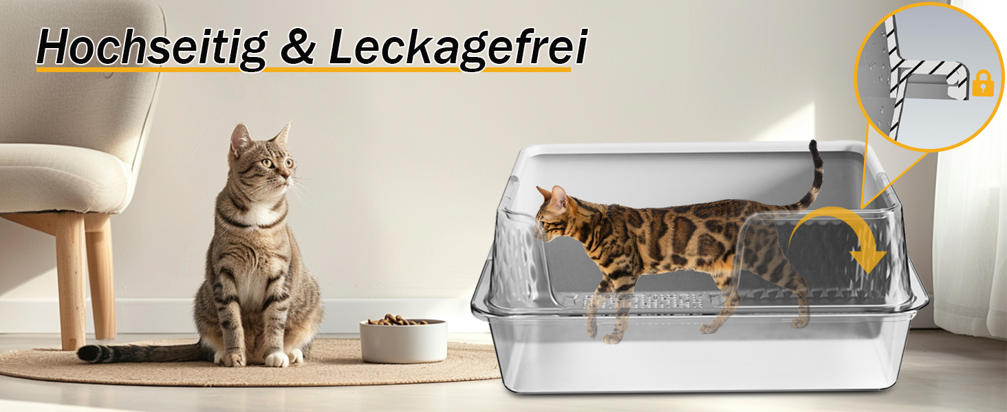 Котлован для котів Vealind з нержавіючої сталі з кришкою, великий, 50L, чорний