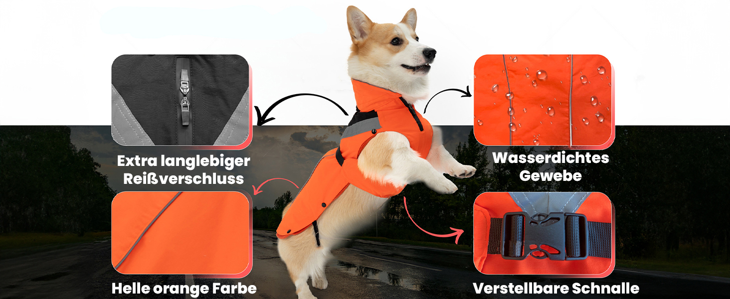 Водонепроникний дощовик для собак з винімним флісовим підкладкою, розмір L, помаранчевий