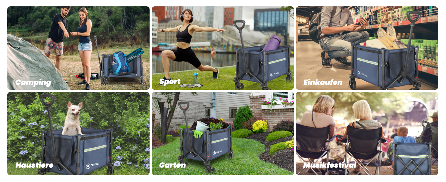 Складаний вагончик Homecall для відпочинку, покупок та транспортування (100 кг, Navy Blue)