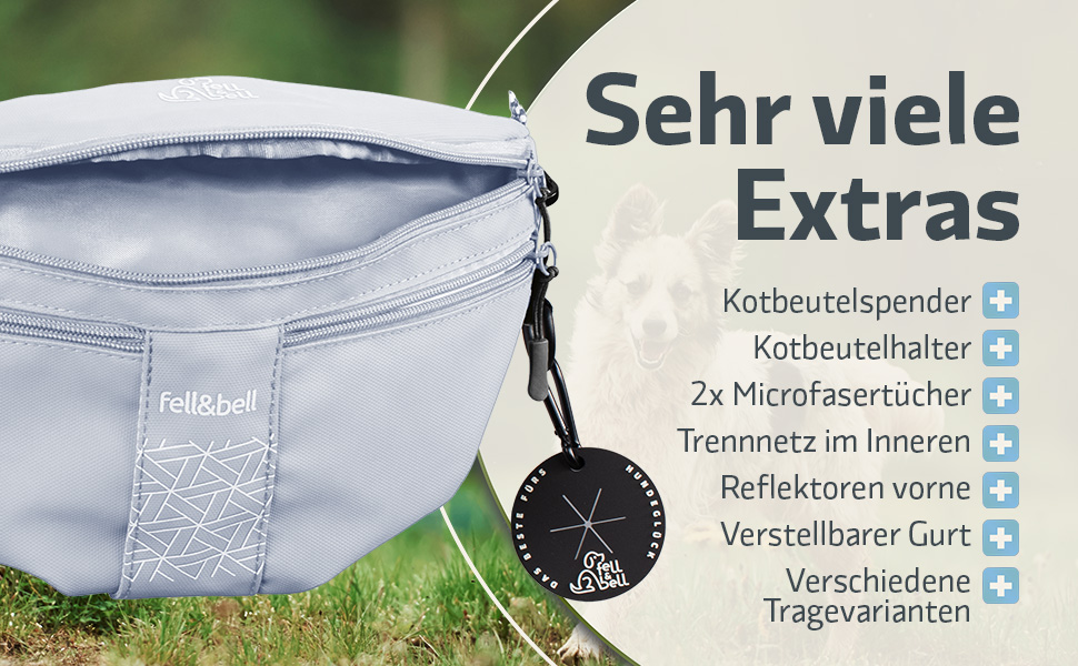 Водонепроникний ласоконний мішечок для собак fell&bell Leckerlitasche – з 2 відділеннями для снеків, 1,8 л основного відділення, кишенькою для телефону та диспенсером для відходів | Сумка для годування собак, тренувань та цуценят, блакитно-сіра