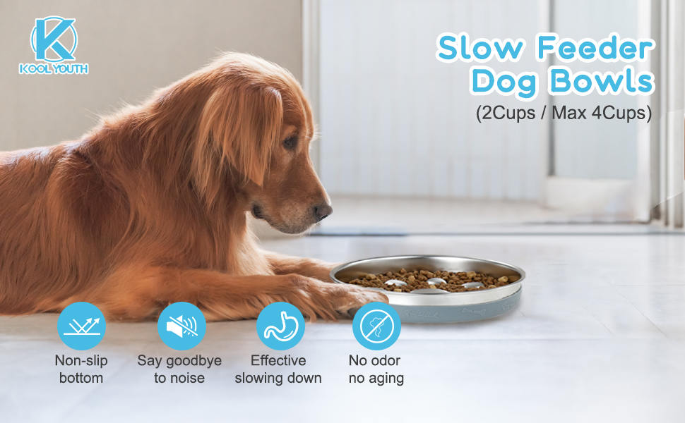 Антиблінковий набір для собак з нержавіючої сталі 304, 1л. Набір проти швидкого поїдання, металевий набір для собак середніх та великих порід, котів, з антиковзною силіконовою підкладкою, 21 см