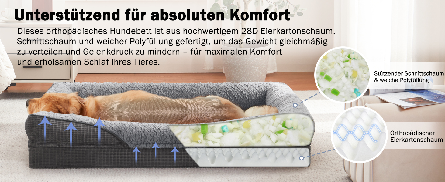 Ортопедичне ліжко для собак середніх та великих порід FURTIME, 89x64x18 см, сірий колір. Знімний та миючий кошик для собак з Memory Foam, з високим бортиком та антиковзким покриттям.