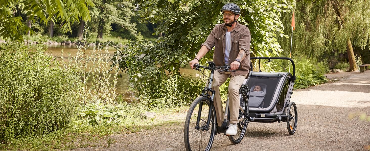 Hauck Bike N Walk Duo - 3в1 велопричіп для двох дітей, сірий, з амортизацією, гальмом та багажником