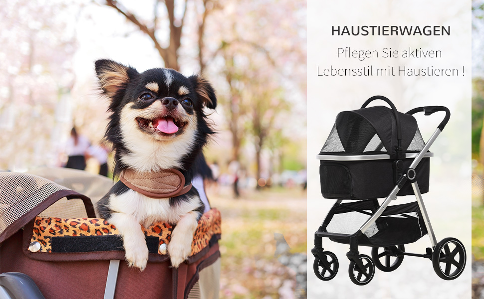 PawHut: Візок для собак та котів 3-в-1 (візок, автокрісло, сумка), чорний, до 15 кг