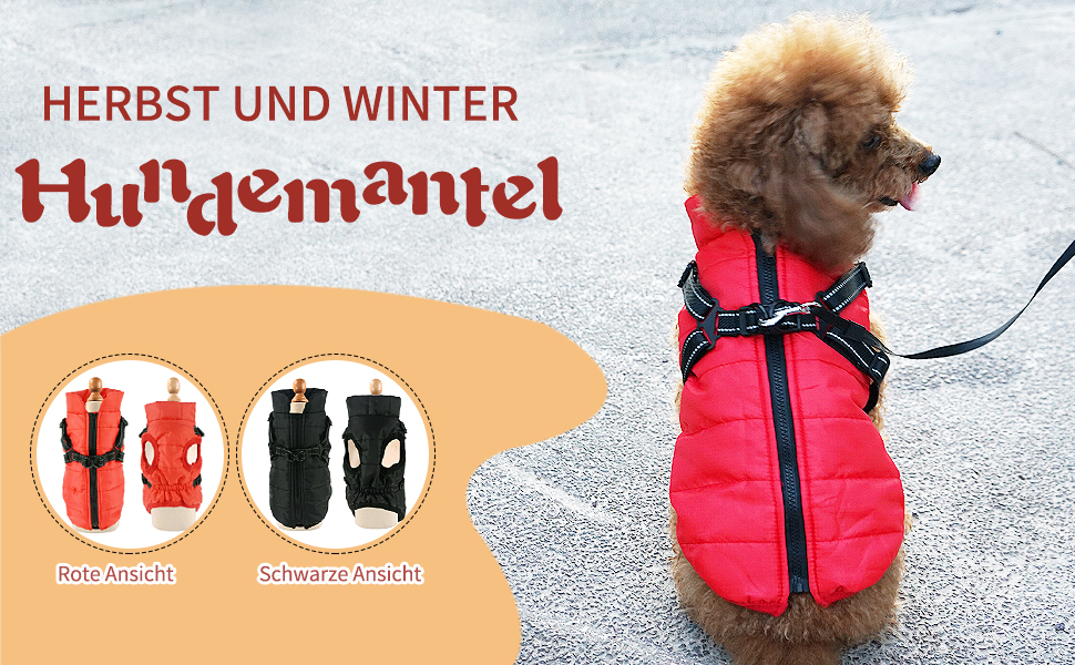 Зимовий теплий водонепроникний одяг для собак Eastlion - куртка для цуценят та собак, жилет з кільцем D, червоний, розмір M