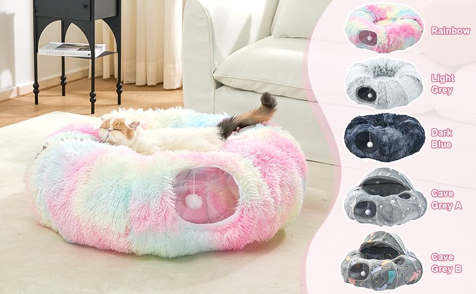 Тунель-ігровий комплекс для котів з лежаком, XXL, з бавовняного плюшу, з іграшками, для котів, кроликів, ховрашків, кольоровий