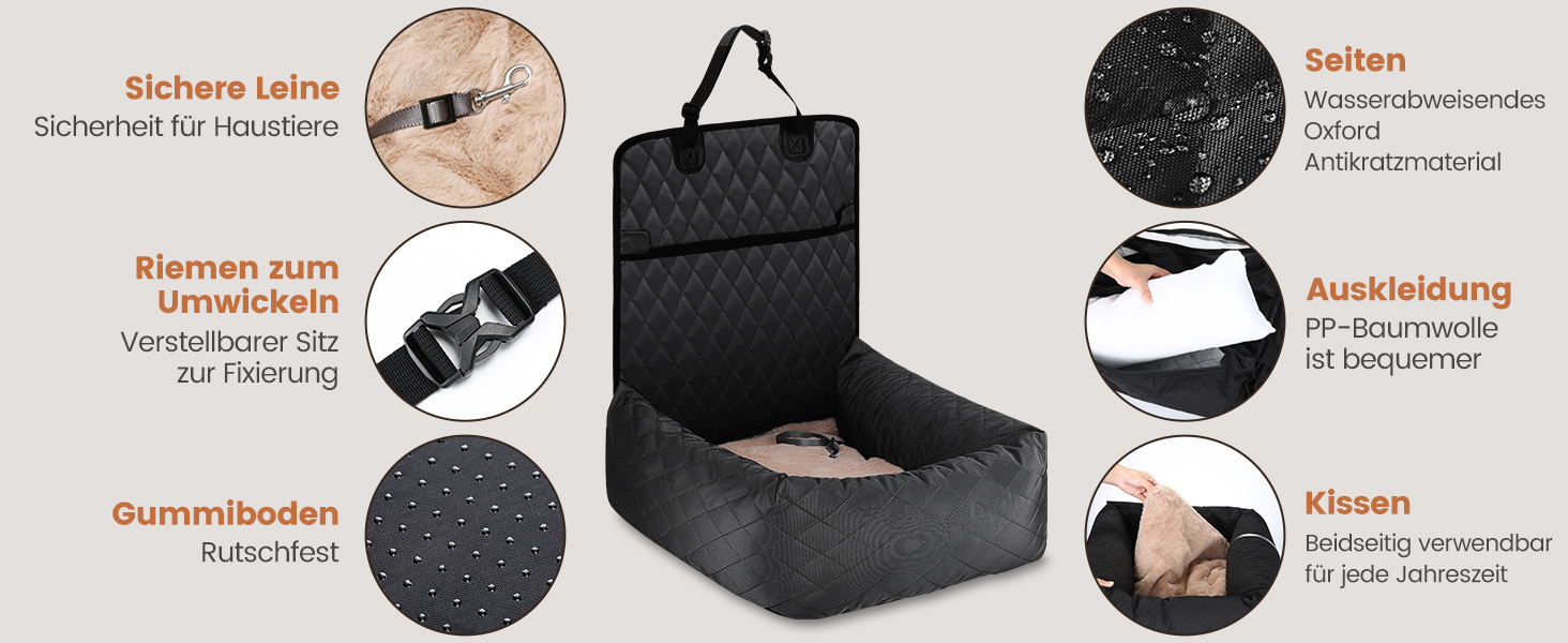 Крісло-підвищувач для собак у машину 2-в-1 з підкладкою та ременем безпеки (Чорний, M)